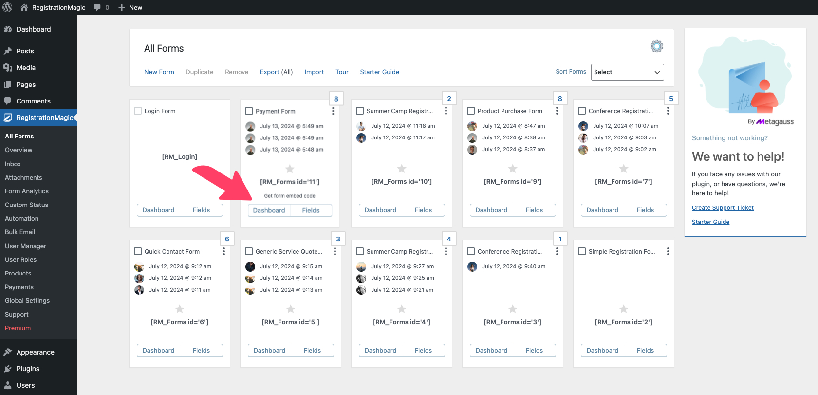 Automated welcome emails dashboard