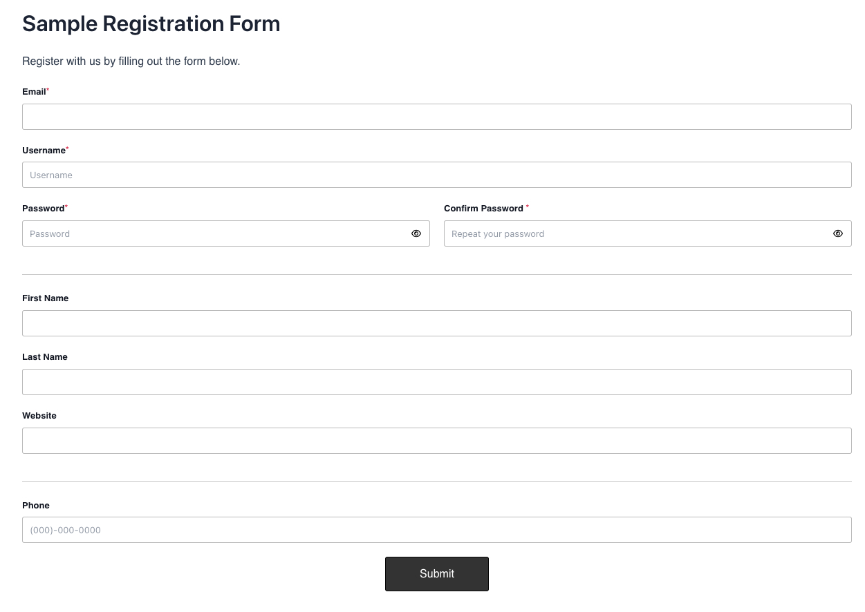 RegistrationMagic Sample Form