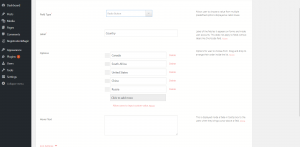 radio button on WordPress form options