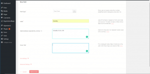 drop down field to WordPress form options