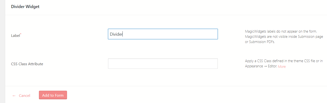 divider to WordPress form divider widget