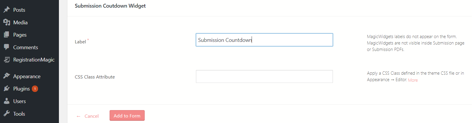 Submission Countdown in WordPress form countdown widget