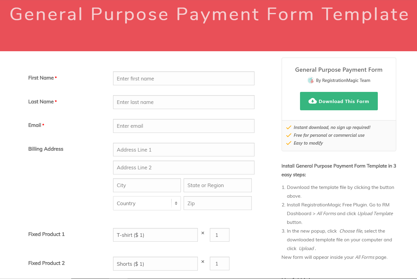 Summer Camp Registration forms general purpose form