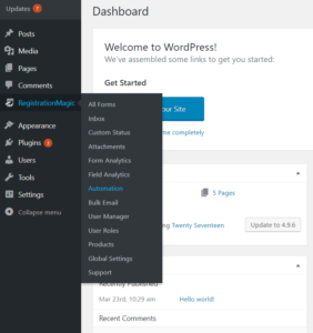 Automation Based On WordPress Form Submission Time dashboard