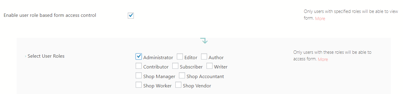 Restrict WordPress Forms enable roles