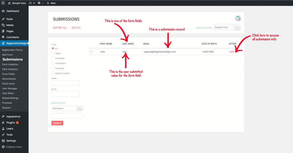 Export WordPress Registration Forms Data - 3