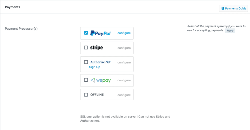 registration form with PayPal