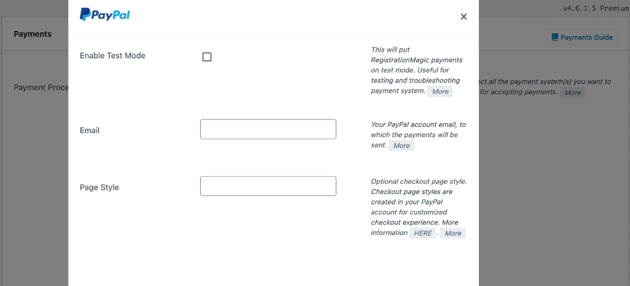 registration form with PayPal