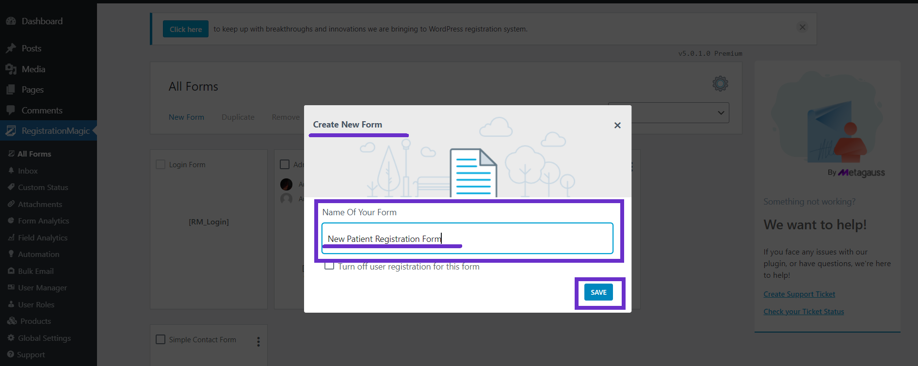 Patient registration form