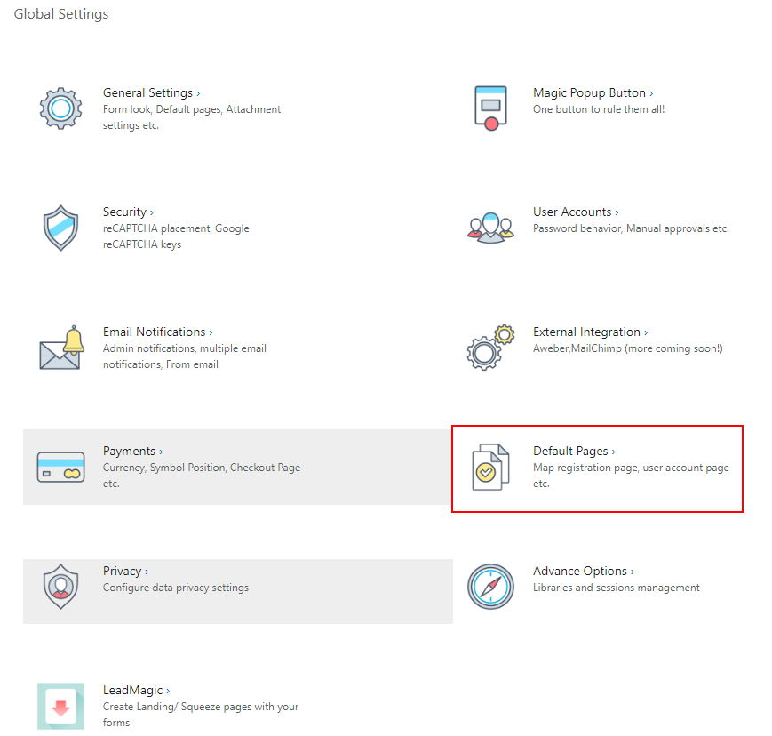 global settings default wordpress registration form