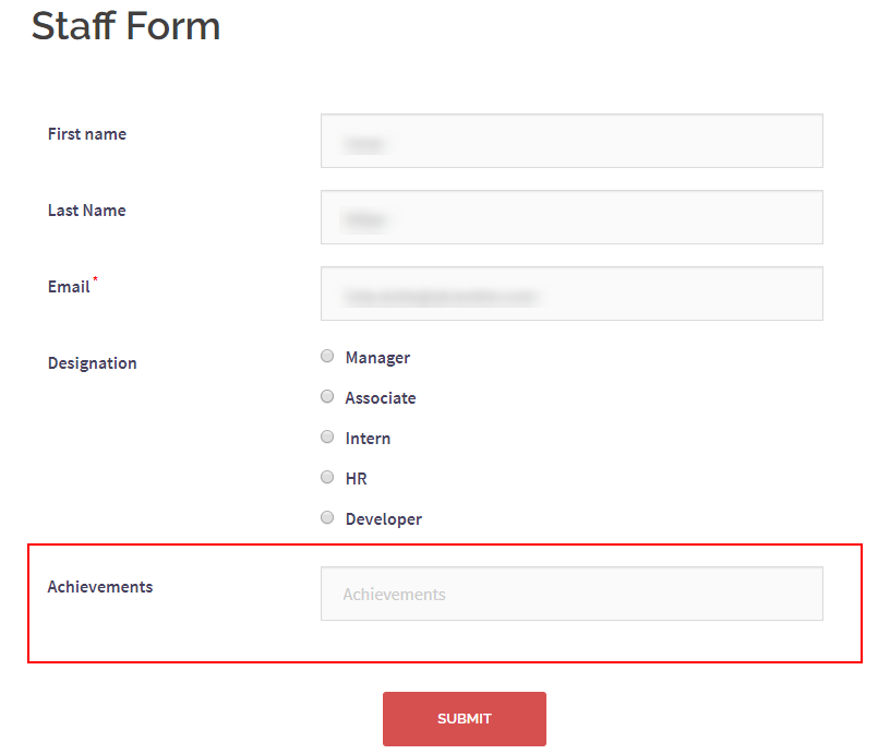 text field in WordPress staff form