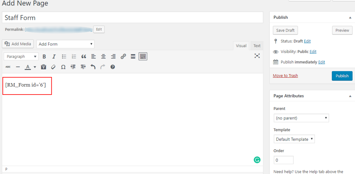 WordPress Shortcode staff form