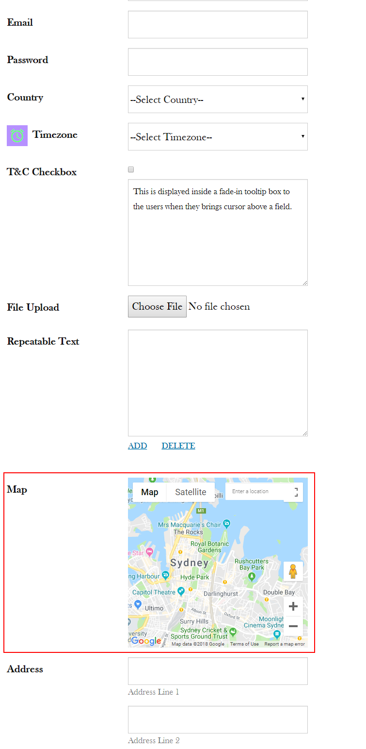 Add google maps in wordpress form frontend