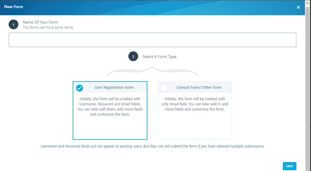 new form default wordpress registration form