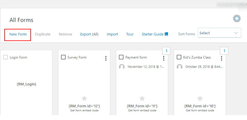 forms manager default wordpress registration form