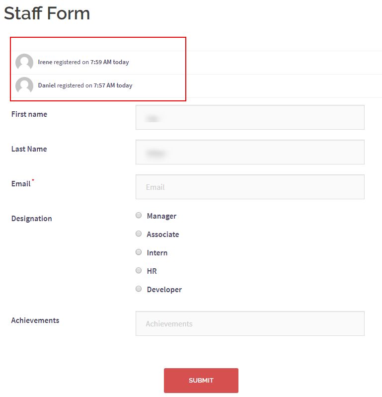 registration feed to your WordPress form staff form