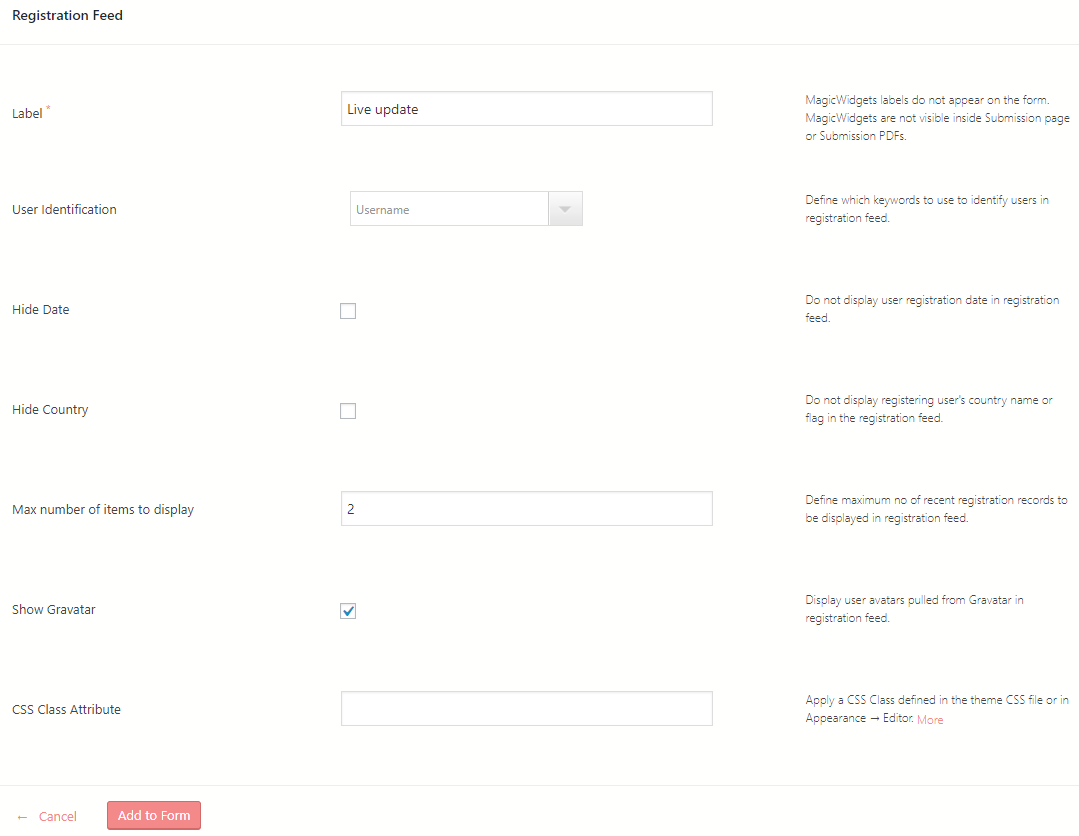 registration feed to your WordPress form registration feed form