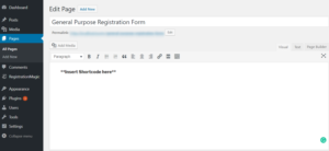 WordPress Registration Page Template new page publish