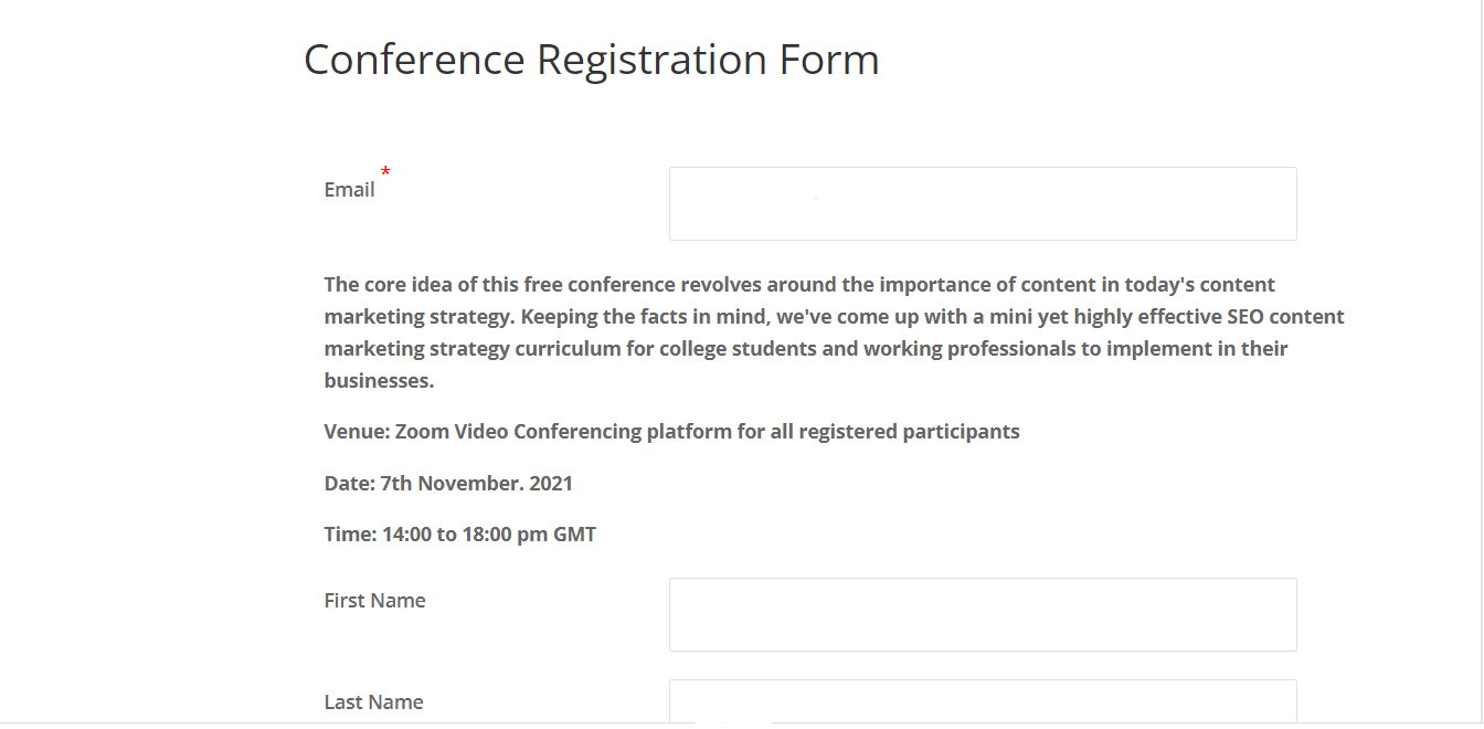 conference registration form build through RegistrationMagic