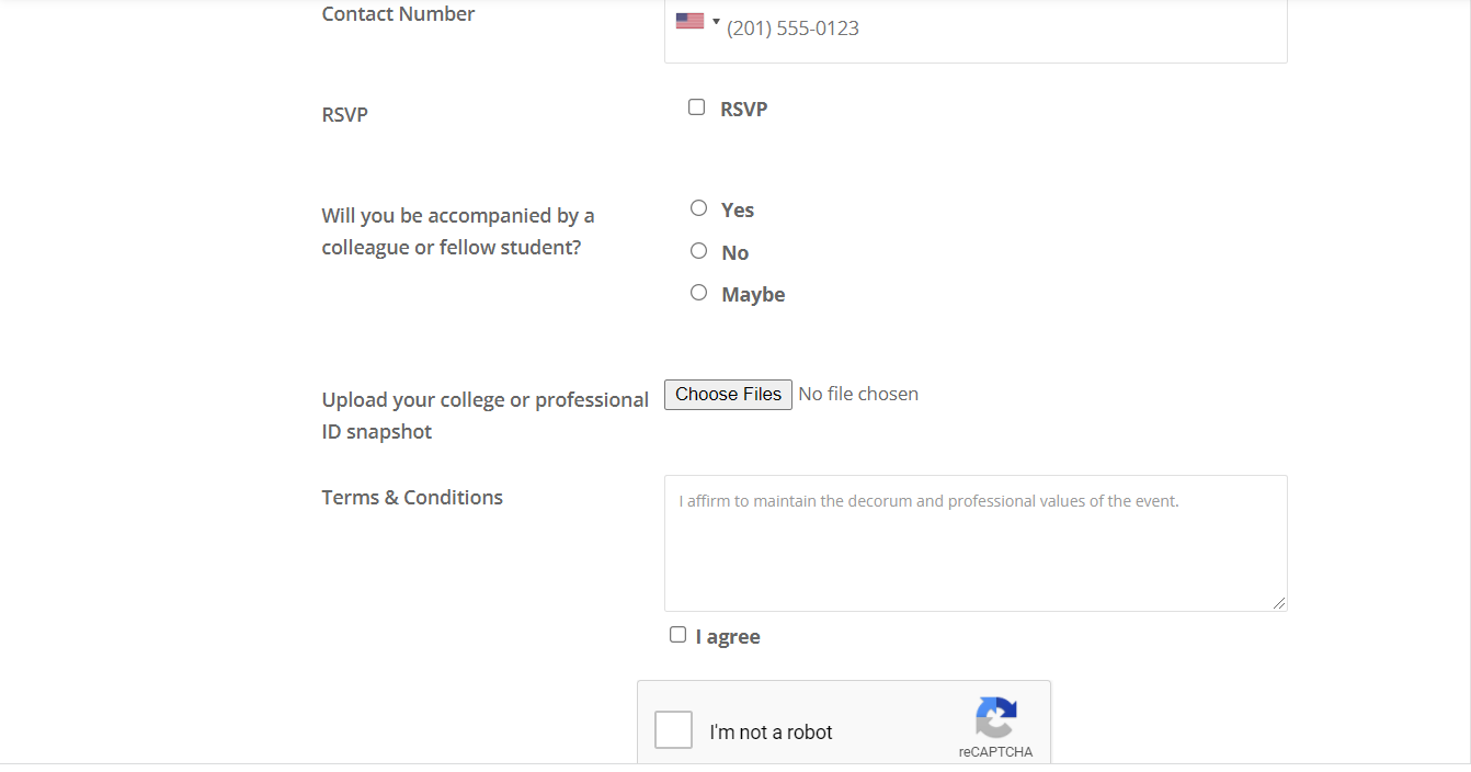 conference registration form build through RegistrationMagic