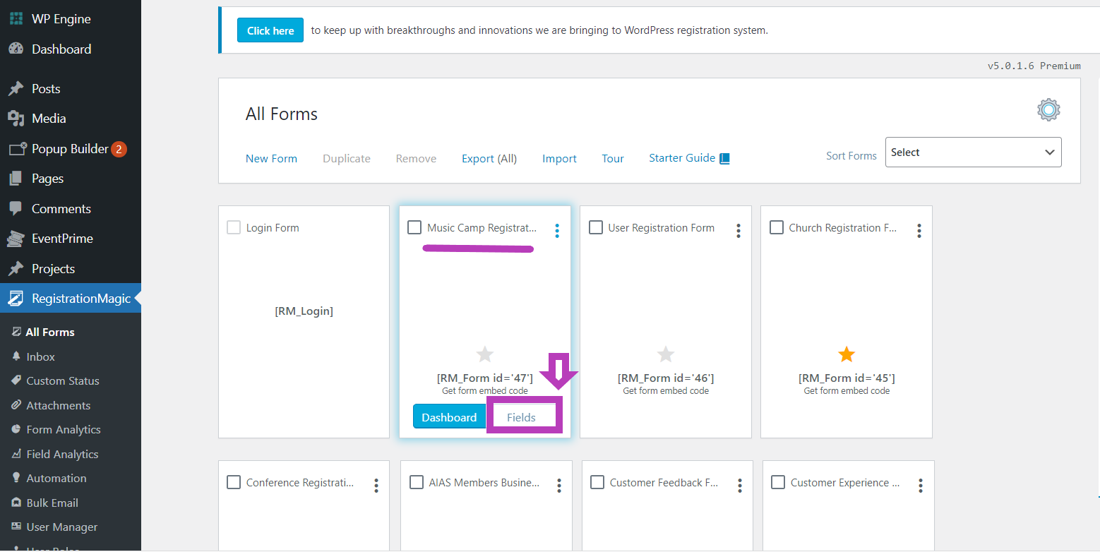 registration form fields