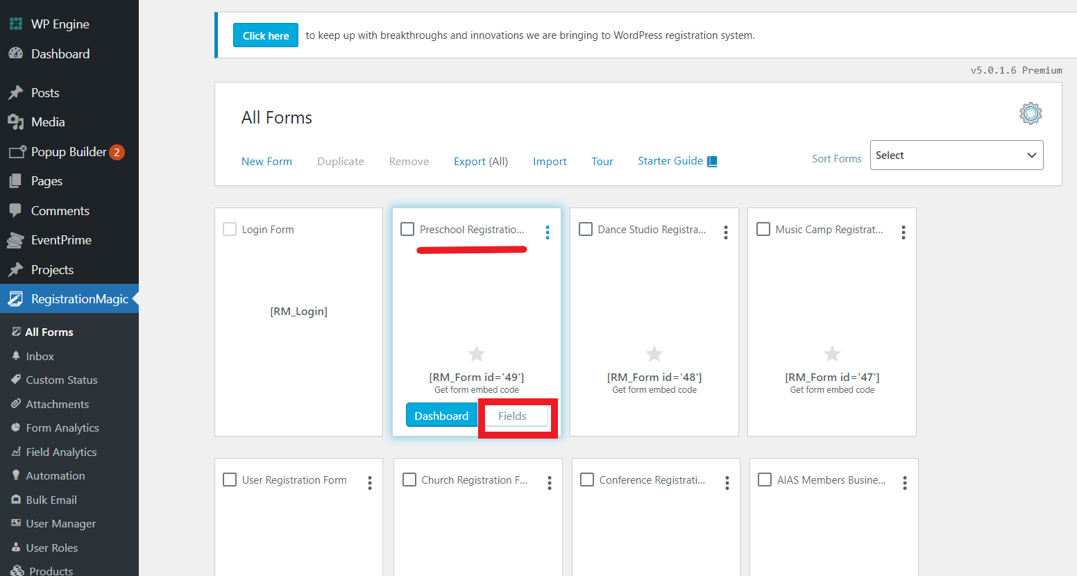 Preschool Registration Form fields