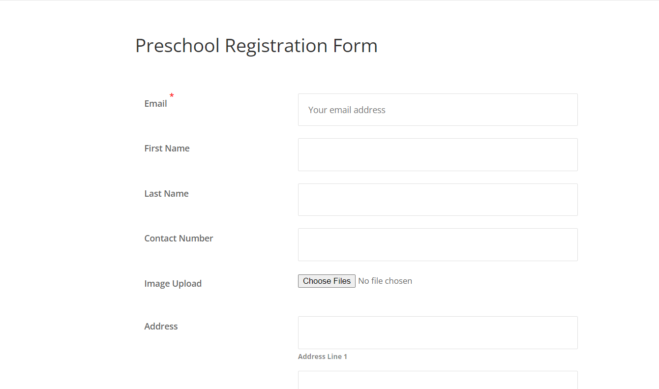 Preschool registration form built with RegistrationMagic