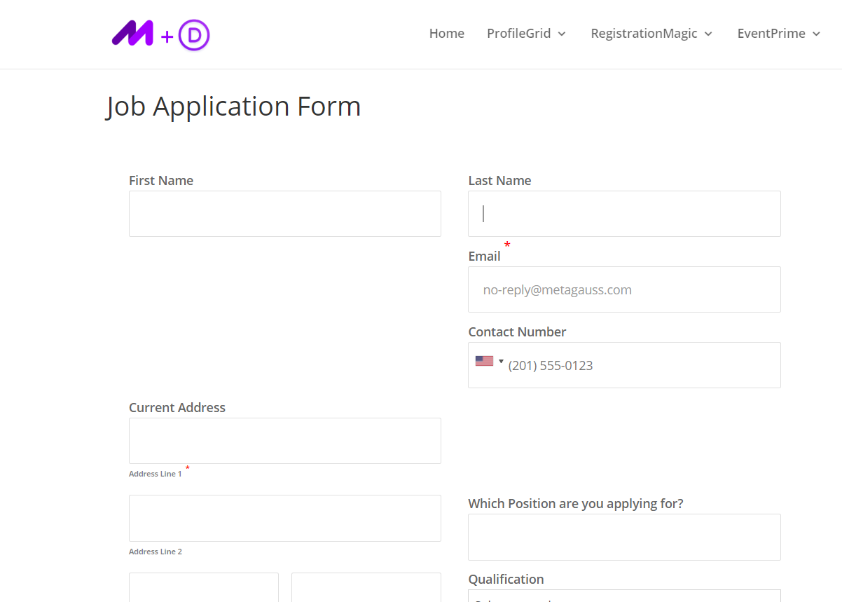 sample job application form