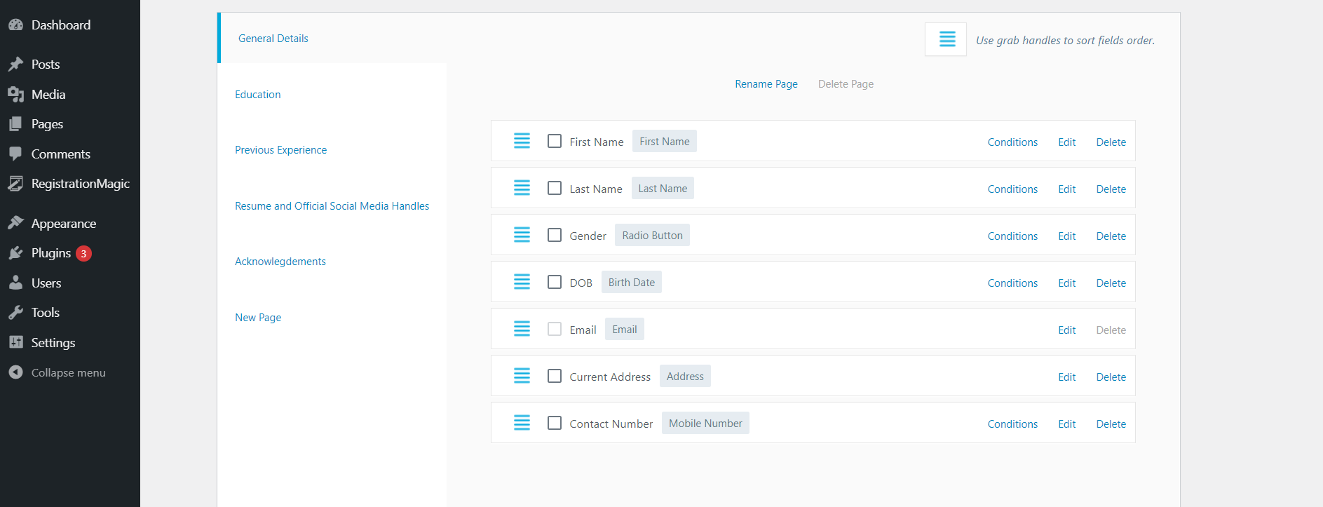 Multipage job application form