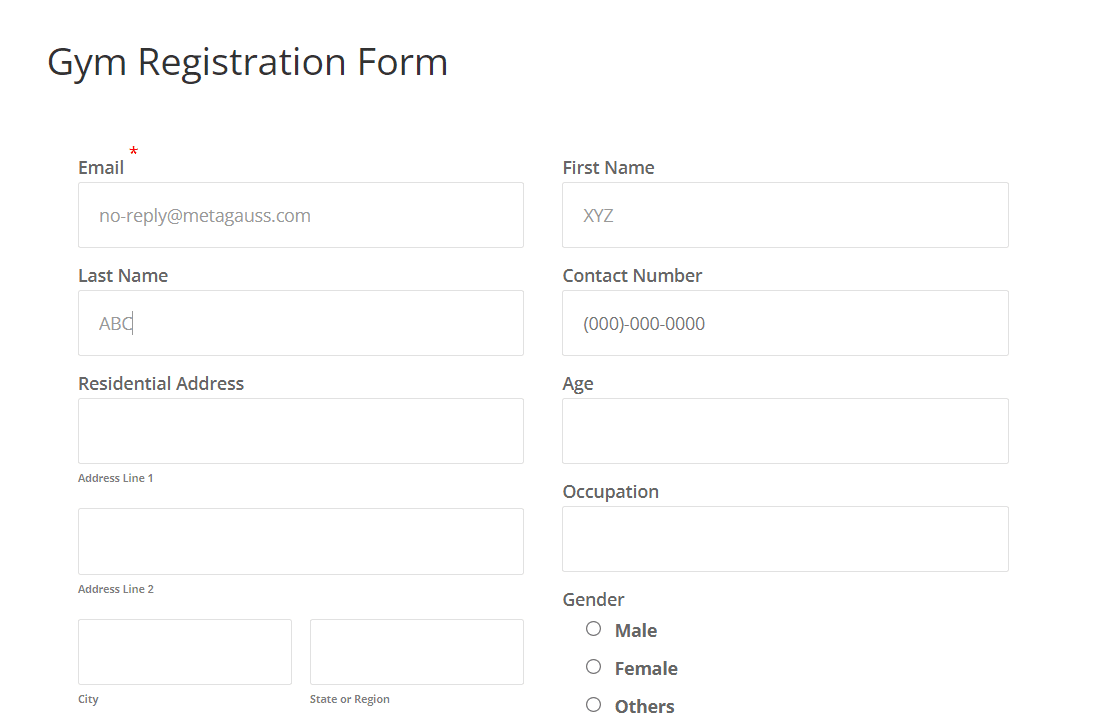 online gym registration form sample