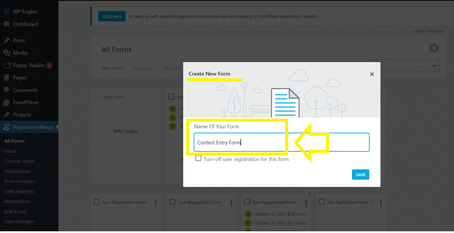 contest entry form through Registration magic