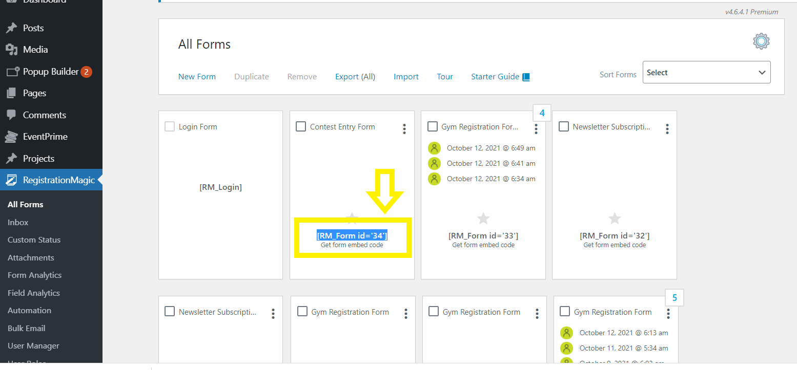 registration magic form id