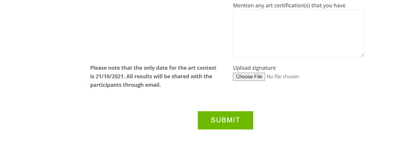 contest entry form frontend