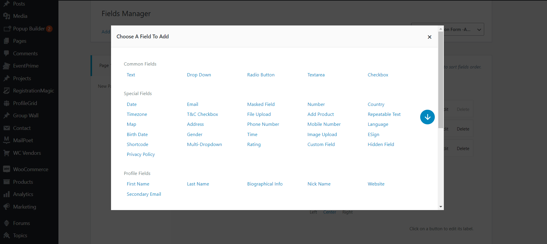 registration magic form fields