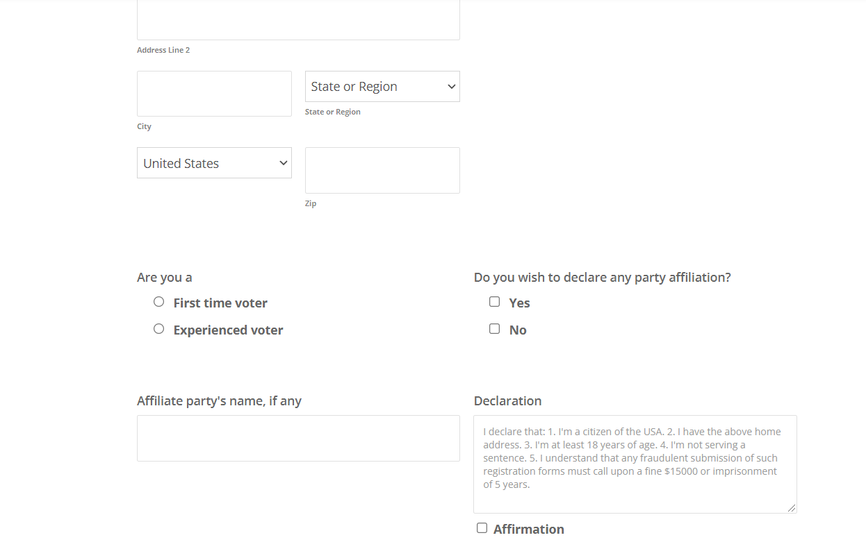 voter registration form sample