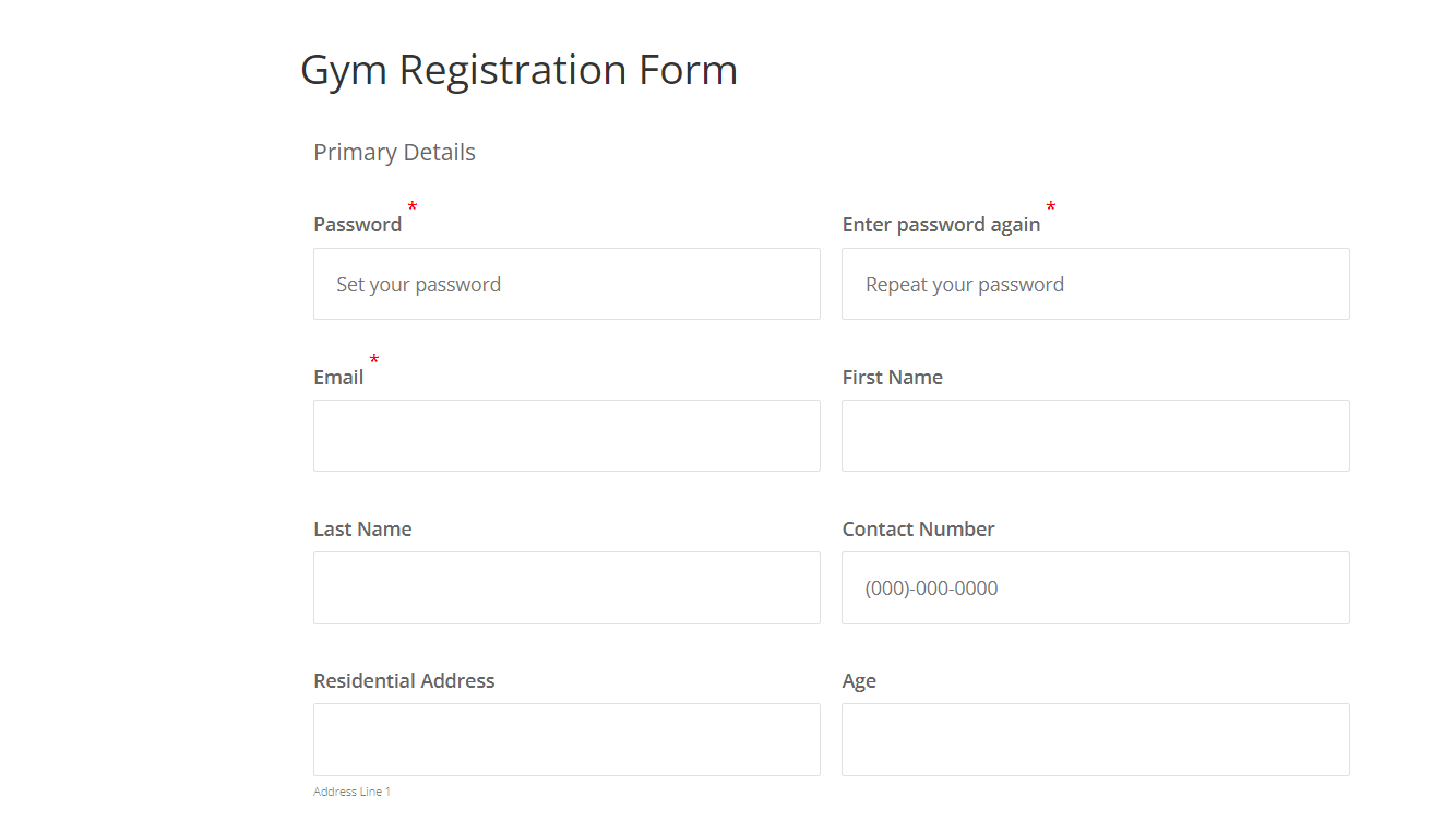 advanced gym registration form