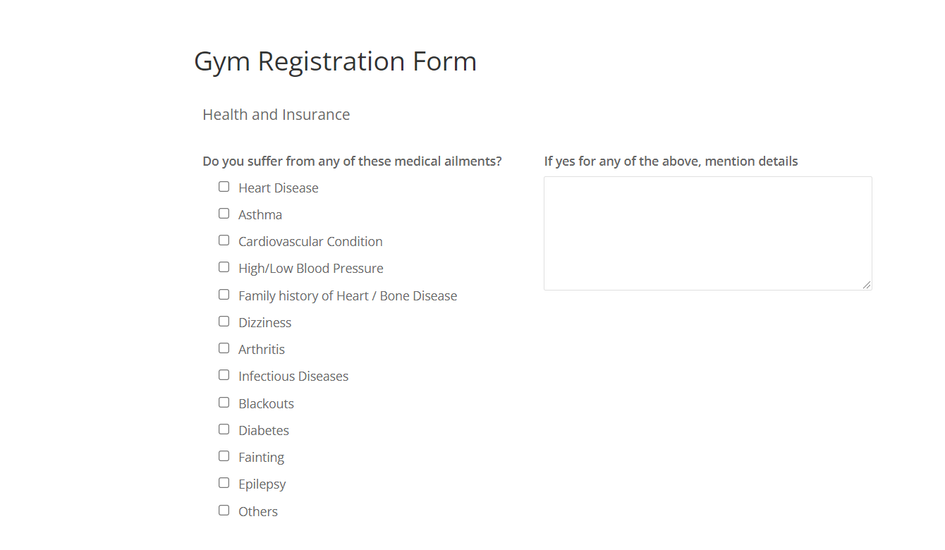 advanced gym registration form