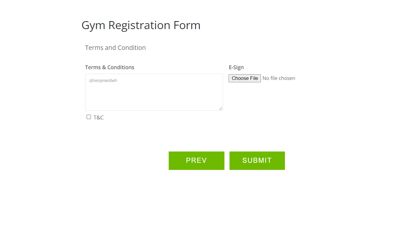 advanced gym registration form