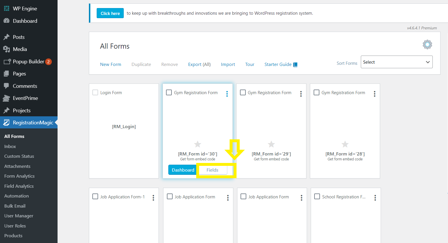 gym registration form fields