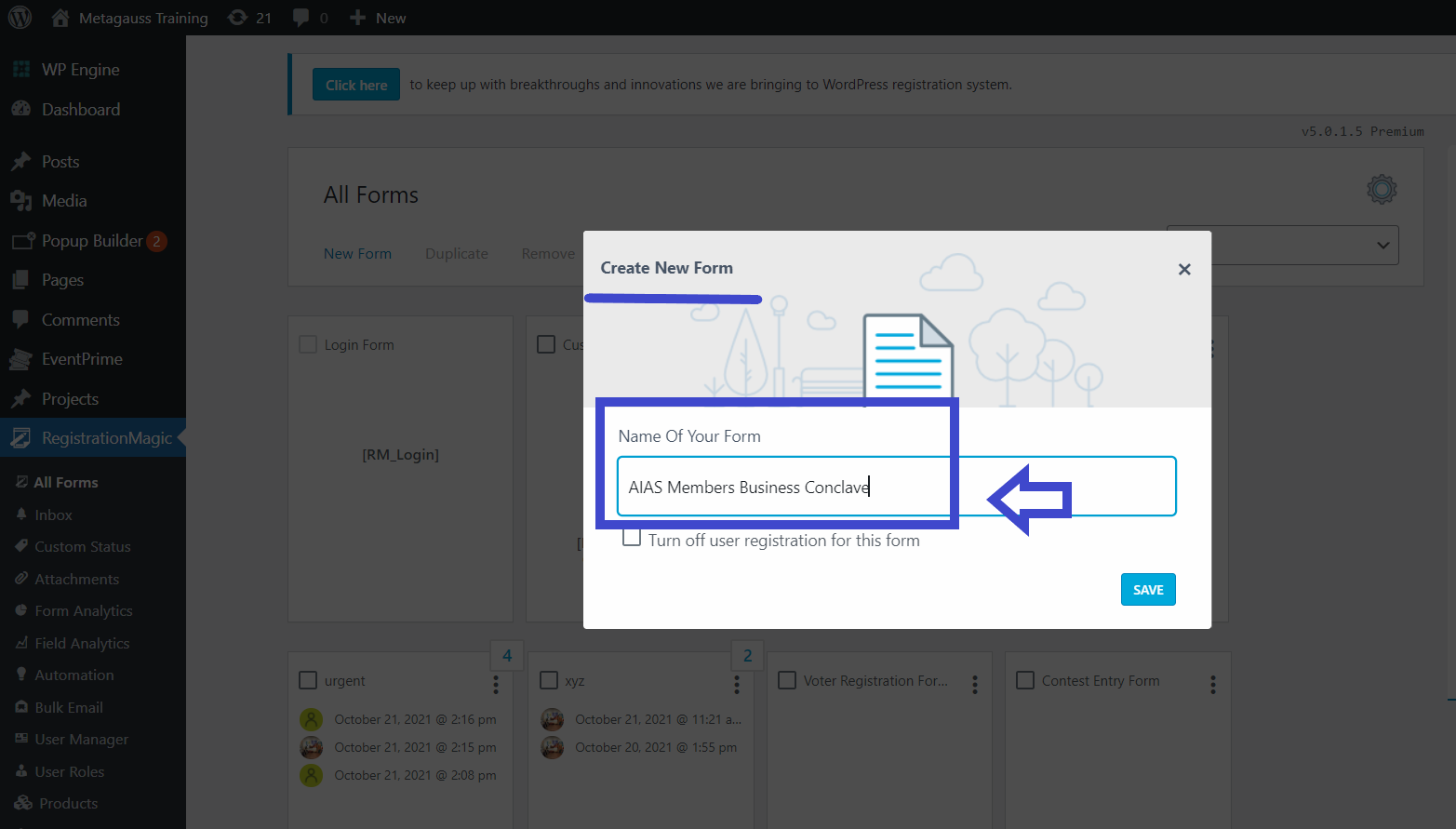 event registration form on registration magic