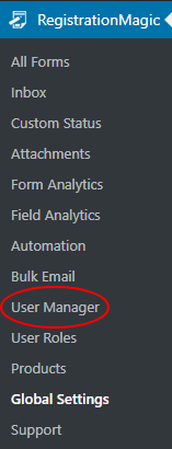 WordPress user accounts user manager navigation