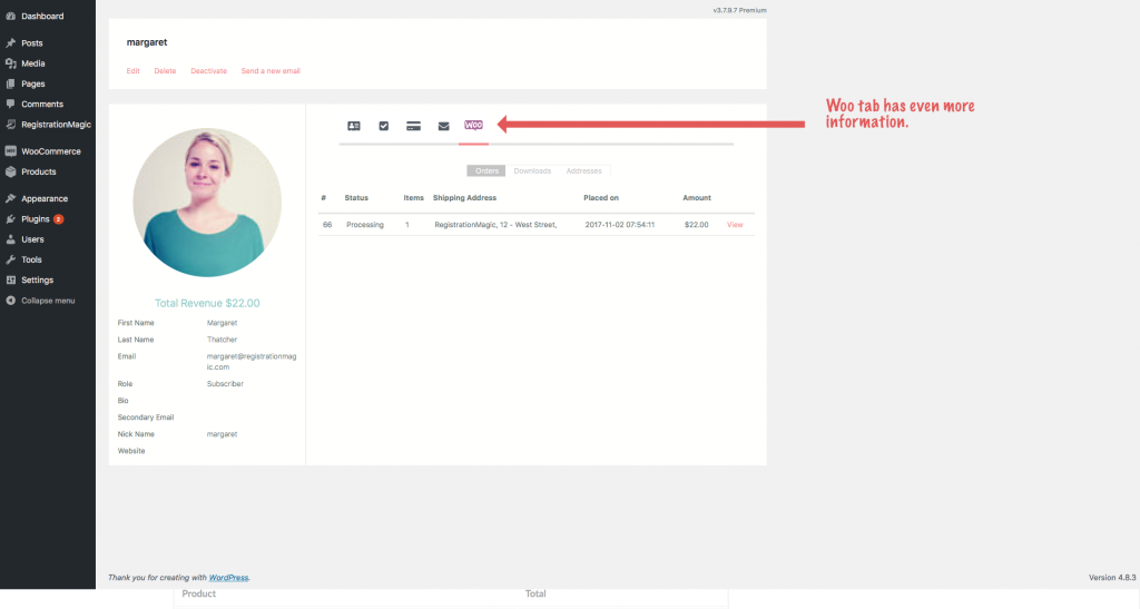 WooCommerce user information